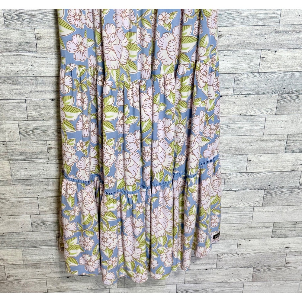 Matilda Jane Floral Smocked Maxi Dress Blue Pink‎ Flutter Sleeve Women Size M - Picture 5 of 12